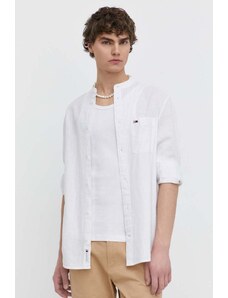 Tommy Jeans camicia in lino misto colore bianco