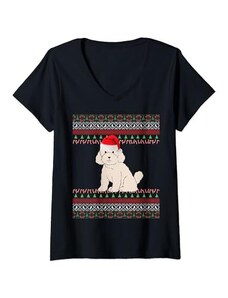 Christmas Peekapoo Ugly Holiday Sweaters Donna Peekapoo Natale Maglietta con Collo a V