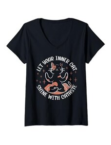 Camicie per proprietari di gatti Donna Let Your Inner Cat Shine With Cataste - Funny Cat Yoga Maglietta con Collo a V