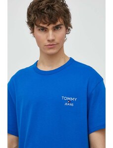 Tommy Jeans t-shirt in cotone uomo colore blu con applicazione