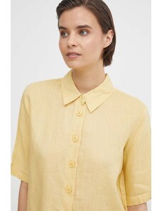 United Colors of Benetton camicia di lino colore giallo