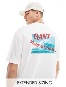 GANT - T-shirt bianca con logo e stampa sul retro a tema surf vestibilità comoda-Bianco