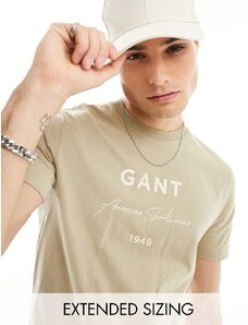 GANT - T-shirt color cuoio con stampa del logo-Marrone