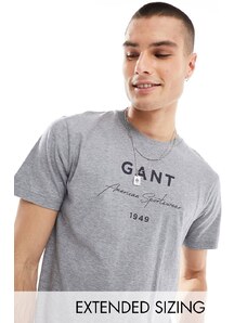 GANT - T-shirt grigio mélange con stampa del logo
