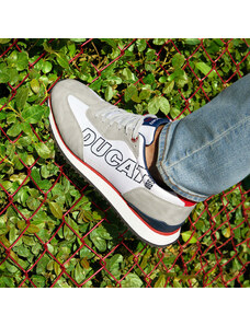 Sneakers bianche e grigie da uomo con logo laterale Ducati