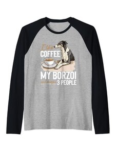 Funny Borzoi Dog Graphics Co. Borzoi Dog Breed Mi piace il caffè il mio Borzoi e forse 3 persone Maglia con Maniche Raglan