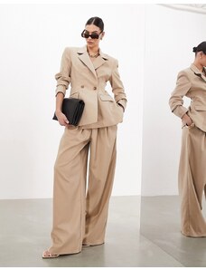 ASOS EDITION - Pantaloni con fondo super ampio e pinces davanti color pietra-Neutro