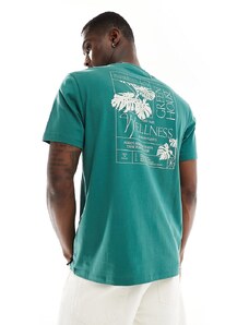 ASOS DESIGN - T-shirt verde con stampa di piante sul retro