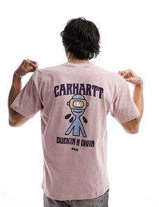 Carhartt WIP - T-shirt rosa con stampa Duckin sul retro