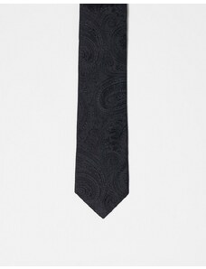 ASOS DESIGN - Cravatta sottile nera con stampa cachemire-Nero