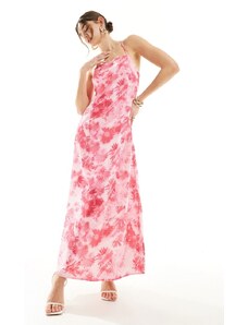 Vero Moda - Vestito sottoveste lungo in raso rosa a fiori con scollo squadrato