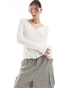 Monki - Cardigan a maniche lunghe in pizzo di jersey bianco con zip bidirezionale
