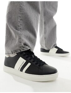 Armani Exchange - Sneakers nere e bianche con righe laterali con logo-Nero