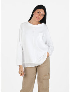 Daystar T-shirt Donna Oversize Con Taschino Manica Lunga Bianco Taglia Unica