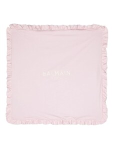 BALMAIN KIDS Coperta neonata rosa logo ricamo