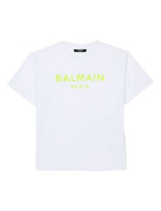 BALMAIN KIDS T-shirt bianca logo stampa giallo