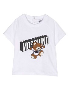MOSCHINO KIDS T-shirt bianca logo 3D Teddy bear ricamo neonato
