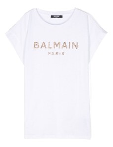 BALMAIN KIDS T-shirt bianca logo strass