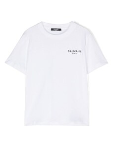 BALMAIN KIDS T-shirt bianca mini logo nero