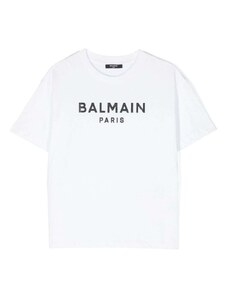 BALMAIN KIDS T-shirt bianca logo stampa