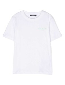 BALMAIN KIDS T-shirt bianca mini logo verde