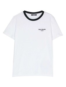 BALMAIN KIDS T-shirt bianca girocollo a contrasto