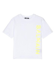 BALMAIN KIDS T-shirt bianca logo verticale