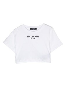 BALMAIN KIDS T-shirt crop bianca logo