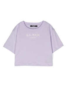 BALMAIN KIDS T-shirt crop viola logo