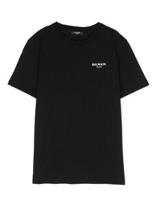 BALMAIN KIDS T-shirt nera mini logo bianco