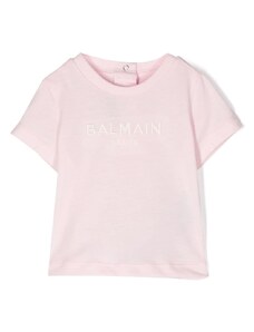 BALMAIN KIDS T-shirt neonata rosa logo ricamo