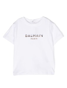 BALMAIN KIDS T-shirt neonata bianca logo metallizzato