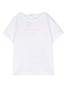 BALMAIN KIDS T-shirt neonata bianca logo ricamo