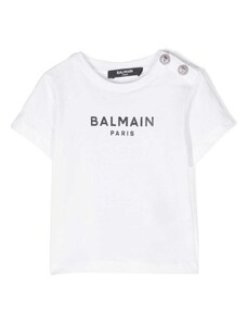 BALMAIN KIDS T-shirt neonato bianca bottoni argento