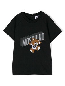 MOSCHINO KIDS T-shirt nero logo 3D Teddy bear ricamo neonato
