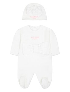 BALMAIN KIDS Set tutina/ cappello neonata bianco con fiocco