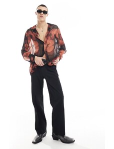 ASOS DESIGN - Camicia vestibilità comoda con stampa a fiori effetto acquerello e rever-Rosso