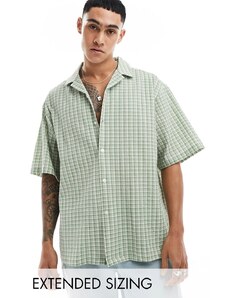 ASOS DESIGN - Camicia oversize squadrata color salvia a quadri vintage con rever-Verde