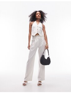 Topshop - Pantaloni in misto lino a righe color crema in coordinato-Bianco