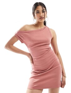 ASOS DESIGN - Vestito corto rosa polvere a coste con spalle scivolate-Verde
