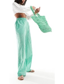 ASOS DESIGN - Pantaloni verdi a righe con linguetta in vita-Verde