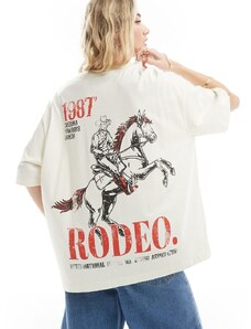 ASOS DESIGN - T-shirt vestibilità boyfriend crema con stampa "Rodeo"-Bianco