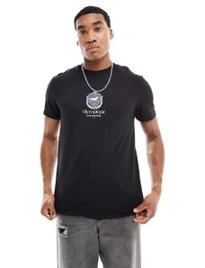 ASOS DESIGN - T-shirt nera con stemma stampato sul petto-Nero