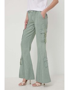 Guess pantaloni in lino misto CLAY colore verde W4GA88 WG8N0