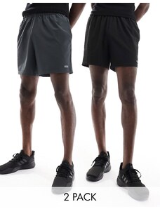 ASOS 4505 - Confezione da 2 paia di pantaloncini da allenamento da 13 cm quick dry neri e grigi con logo-Multicolore