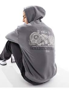 ASOS DESIGN - Felpa oversize grigio antracite slavato con cappuccio e stampa di drago sulla schiena