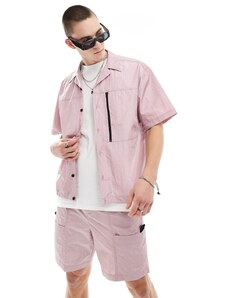 ASOS DESIGN - Camicia oversize squadrata a maniche corte multitasche con rever, colore rosa in coordinato