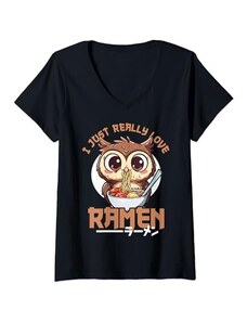 Anime Ramen Owl Kawaii Japanese Aesthetic Donna Gufo amorevole Ramen Kawaii giapponese Neko Owl Anime Maglietta con Collo a V