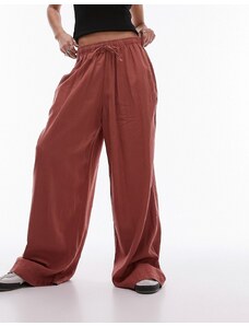 Topshop - Pantaloni con fondo ampio in misto lino color mattone bruciato-Rame