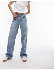 Topshop - Ember - Jeans a vita bassa con fondo ampio candeggiati-Blu